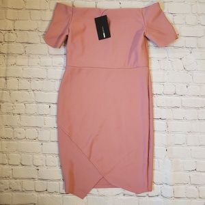 NWT Sz Large Mauve Off The Shoulder Faux WrapDress
